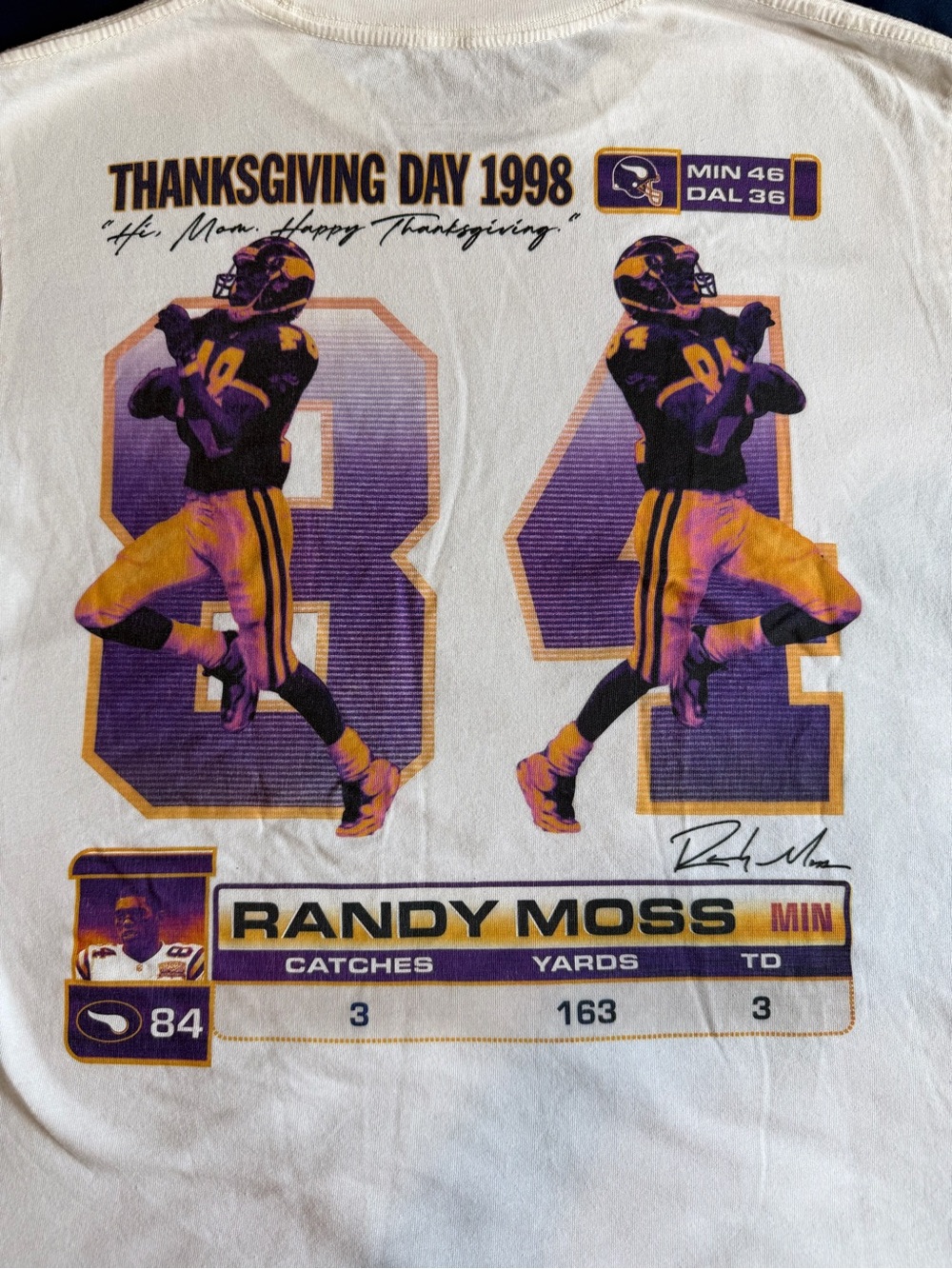 Randy Moss NFL Throwbacks Thanksgiving Day 1998 Game T-Shirt Size M